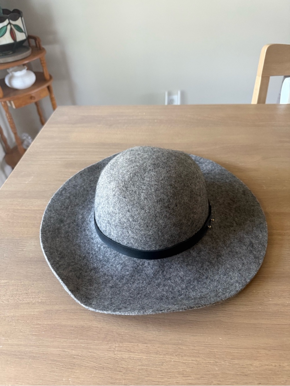 Lucky Brand Gray Wool Felt Wide Brim Hat with Black Band